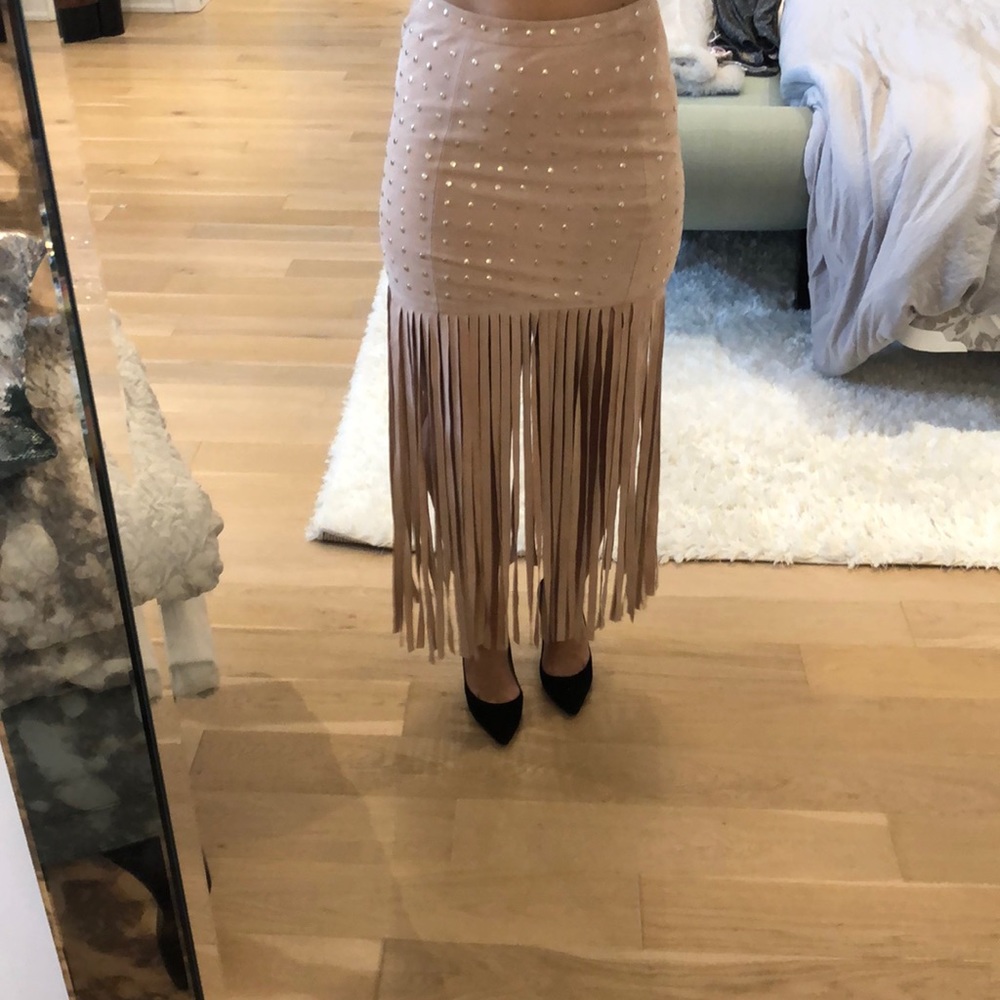 Marciano Aliana Fringe Leather Skirt